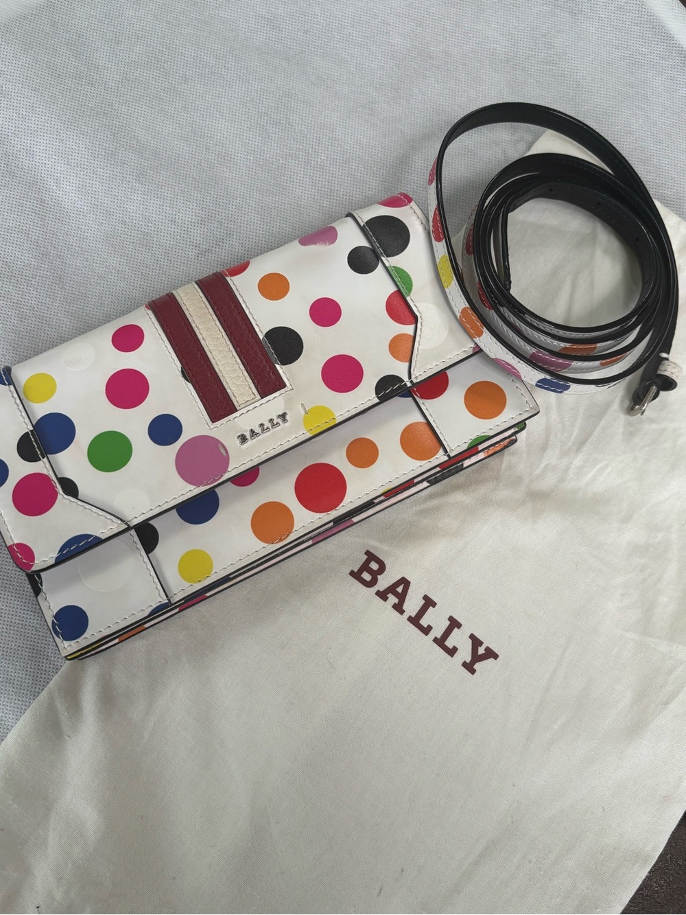 Bally White Multicolor Polka Dot Leather convertible Crossbody Clutch Wallet